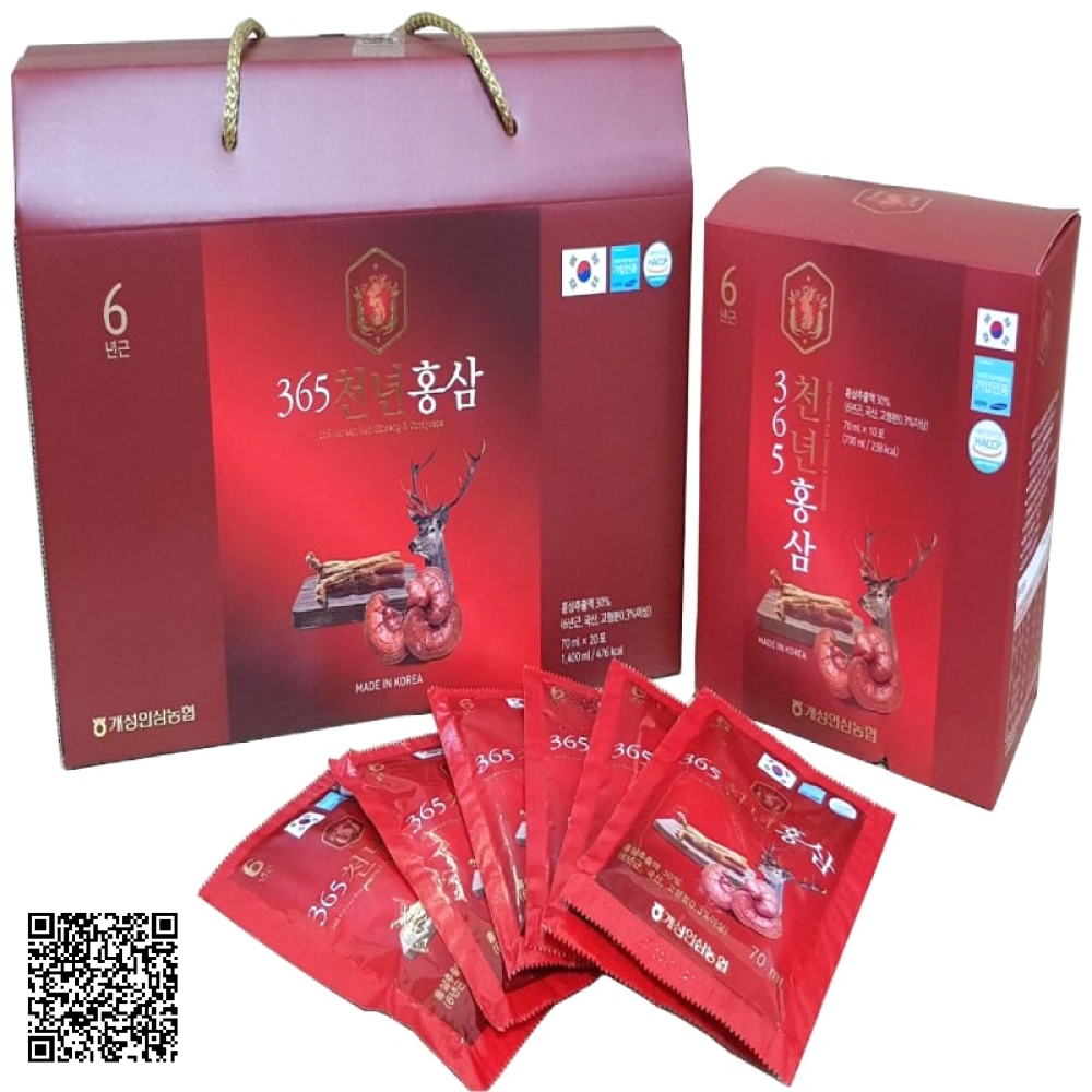 Nước Hồng Sâm Nhung Hươu Linh Chi 365 Korean Red Ginseng & Cordyceps Từ Hàn Quốc 20 Gói