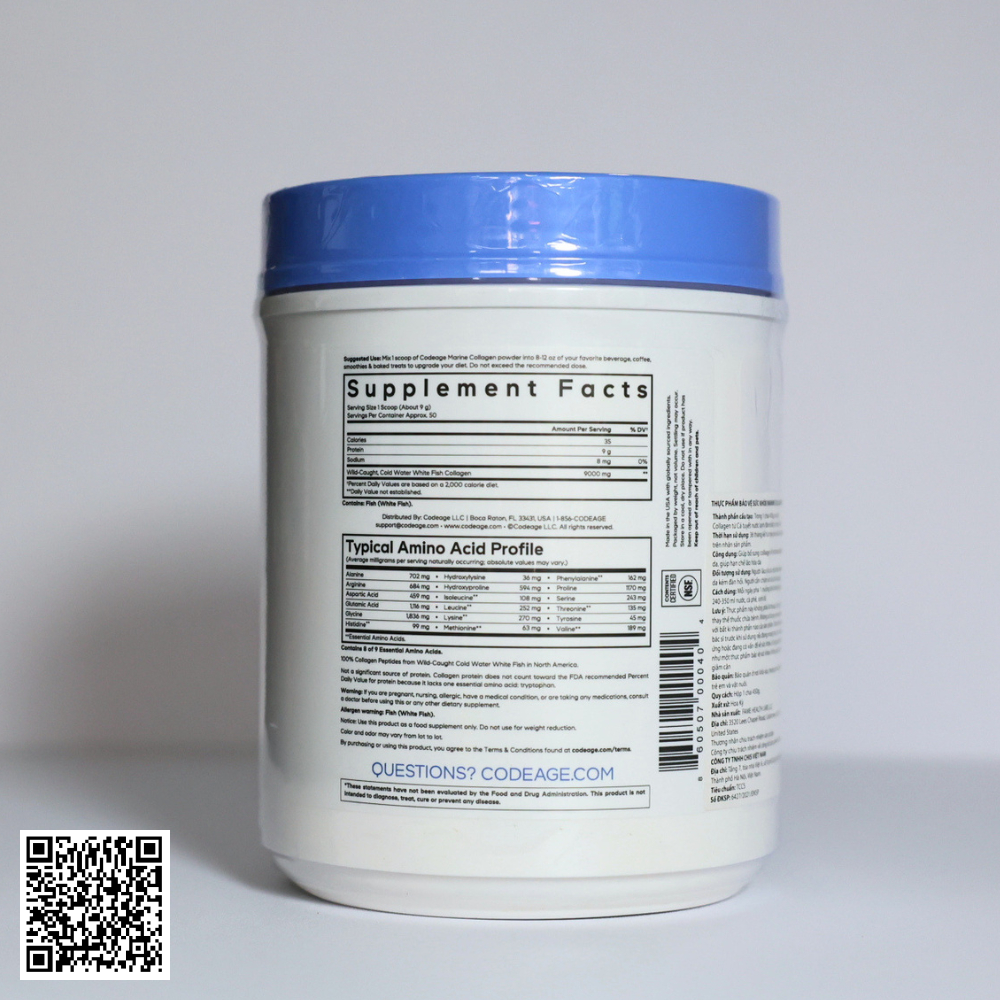 Collagen Cá Đại Dương Codeage Marine Collagen Peptides Từ Mỹ 450g