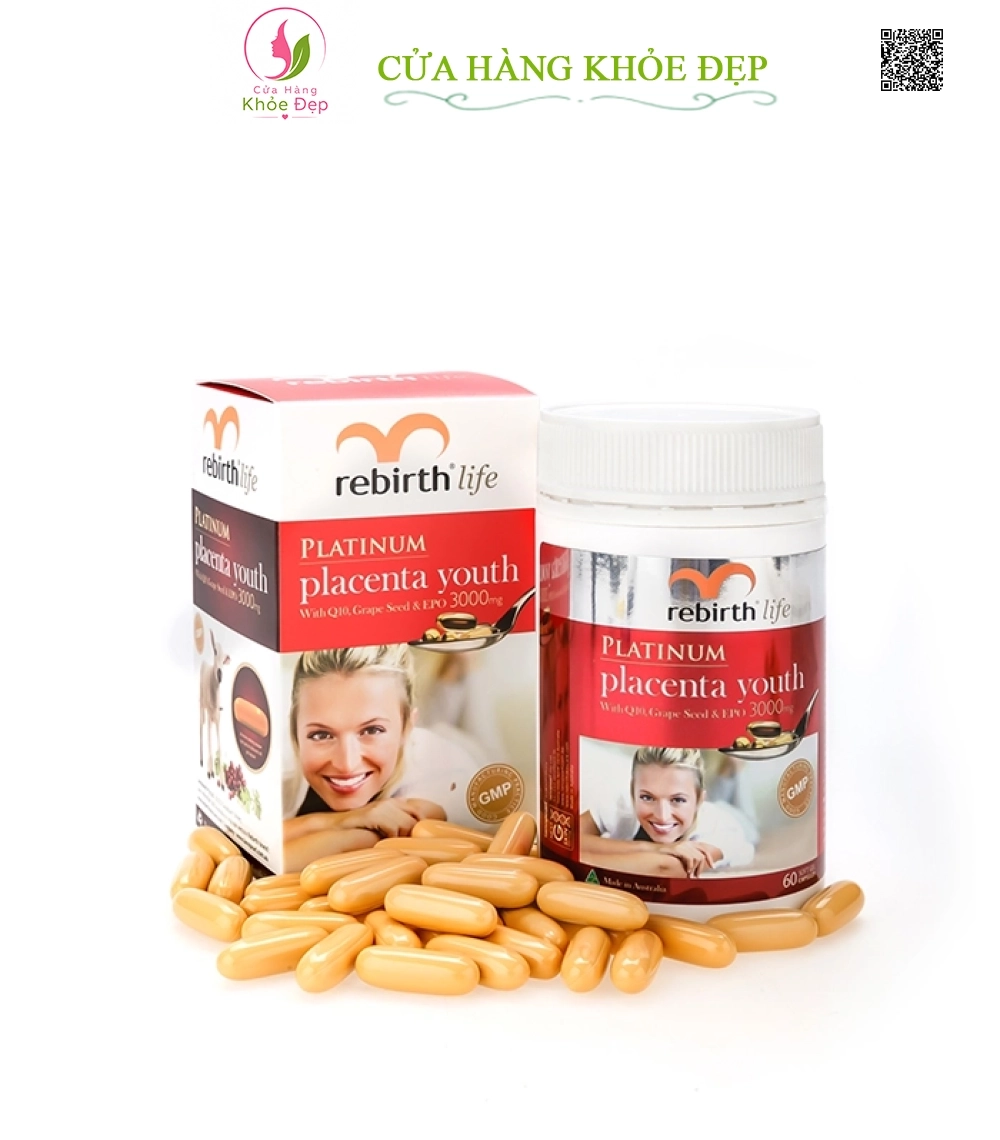 Nhau Thai Cừu Rebirth Life (Platinum Placenta Youth) (3000mg x 60 Viên)