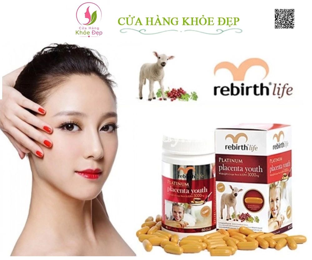 Nhau Thai Cừu Rebirth Life (Platinum Placenta Youth) (3000mg x 60 Viên)