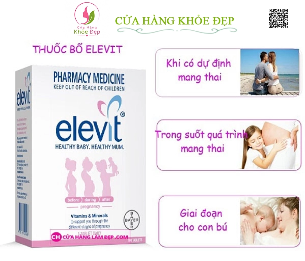 Elevit mẫu mới 2019 Của Úc Hộp 100 Viên - Vitamin Bà Bầu Dành Cho Phụ Nữ Trước, Trong Thời Kỳ Mang Thai Và Sau Khi Sinh