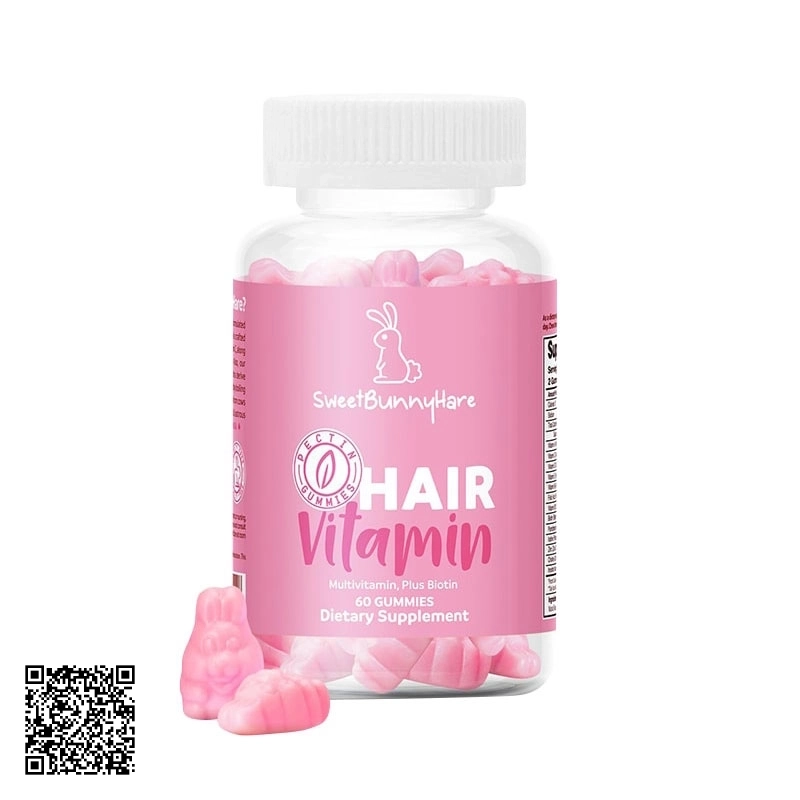Kẹo Dẻo Kích Thích Mọc Tóc Sweet Bunny Vegan Hair Vitamin Mỹ 60 Viên