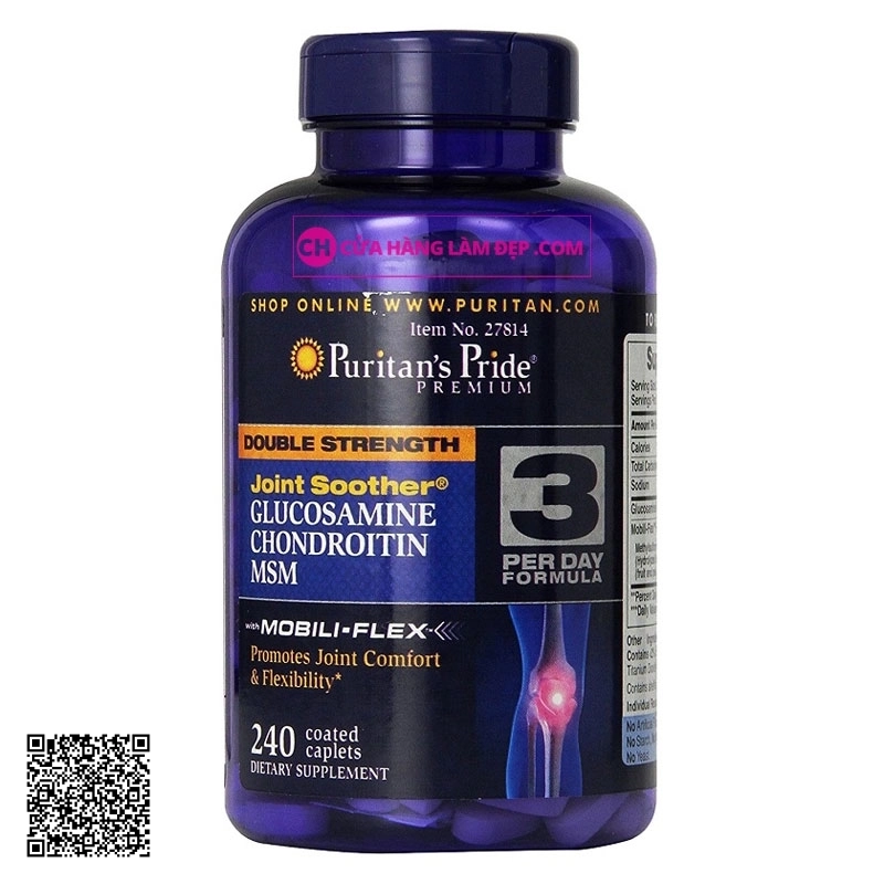 Viên uống hỗ trợ xương khớp Puritan's Pride Double Strength Glucosamine, Chondroitin & MSM (240 Viên)