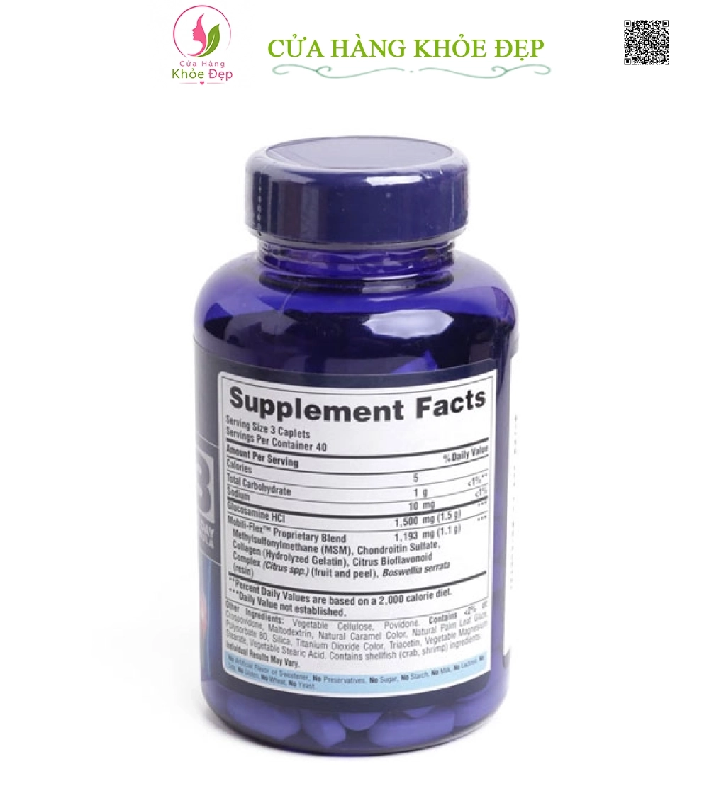 Viên uống hỗ trợ xương khớp Puritan's Pride Double Strength Glucosamine, Chondroitin & MSM (240 Viên)
