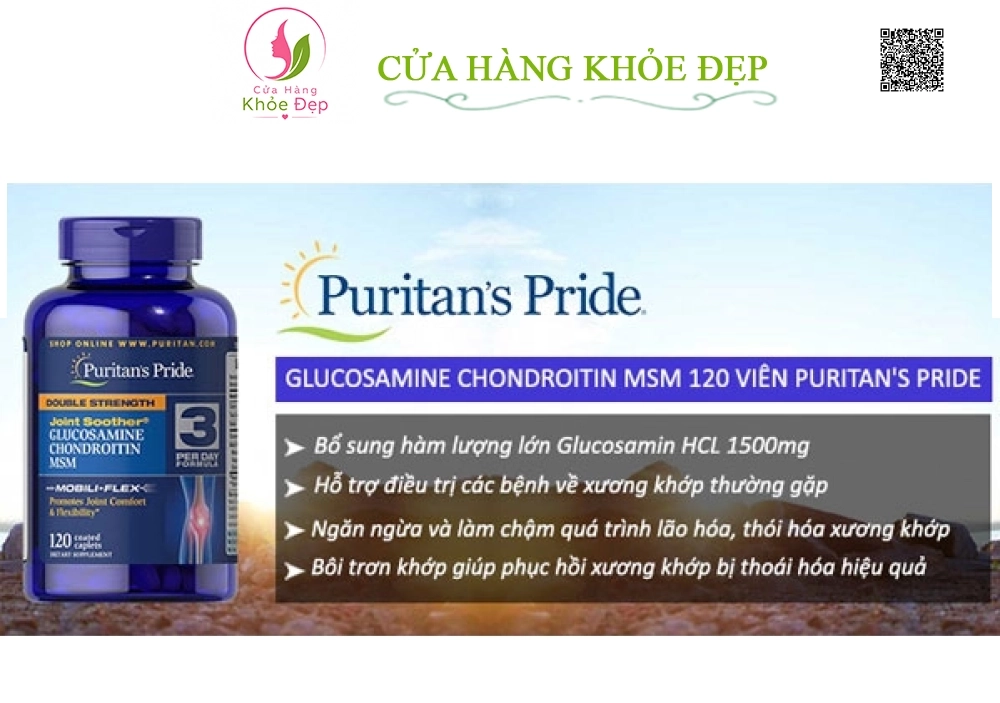 Viên uống hỗ trợ xương khớp Puritan's Pride Double Strength Glucosamine, Chondroitin & MSM (240 Viên)