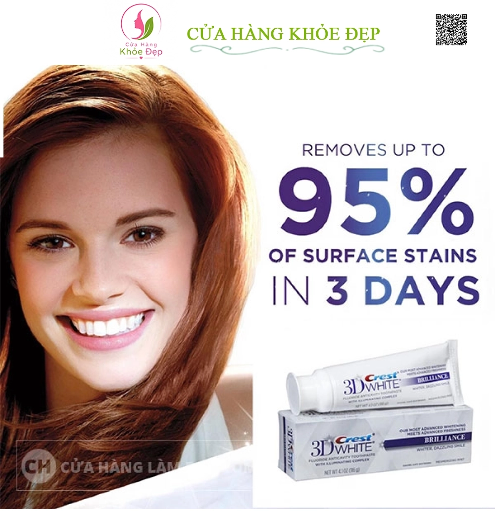 Kem Đánh Răng Crest 3D White Fluoride Anticavity Toothpaste Brilliance 116g