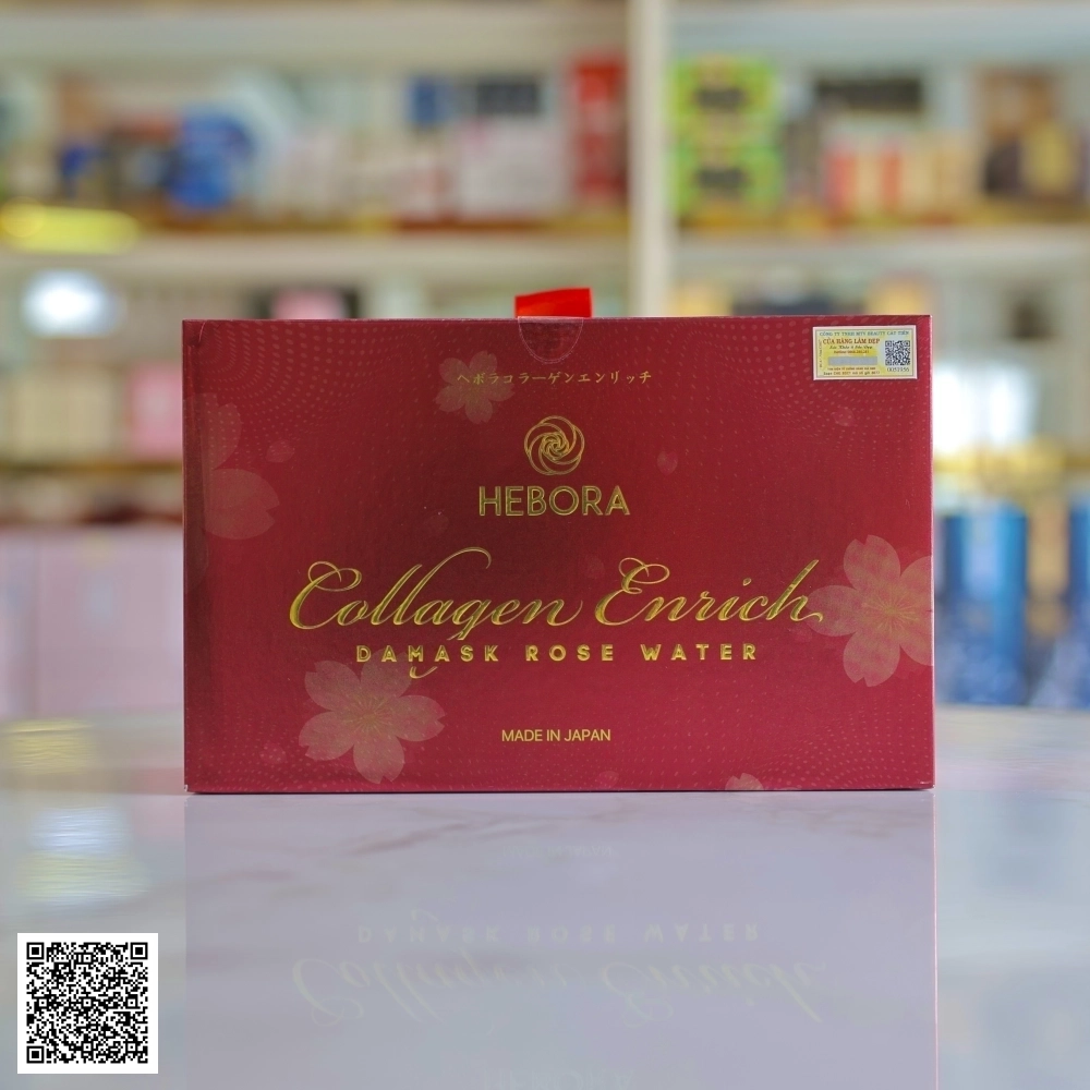 Nước Uống Collagen Hebora Collagen Enrich Damask Rose Water Săn Chắc Da Từ Nhật Bản Hộp 15g x 28 Gói