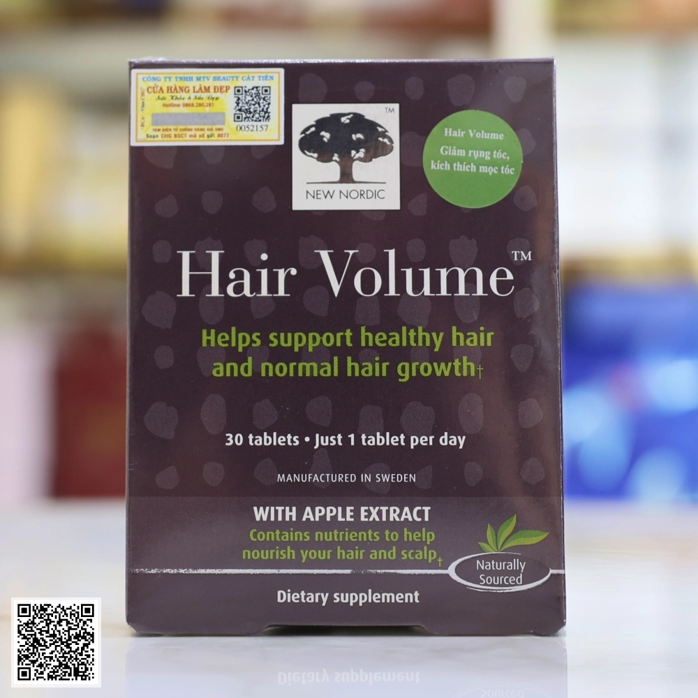 Hair Volume New Nordic Viên Uống Kích Thích Mọc Tóc Giảm Rụng Tóc Thụy Điển Hộp 30 Viên