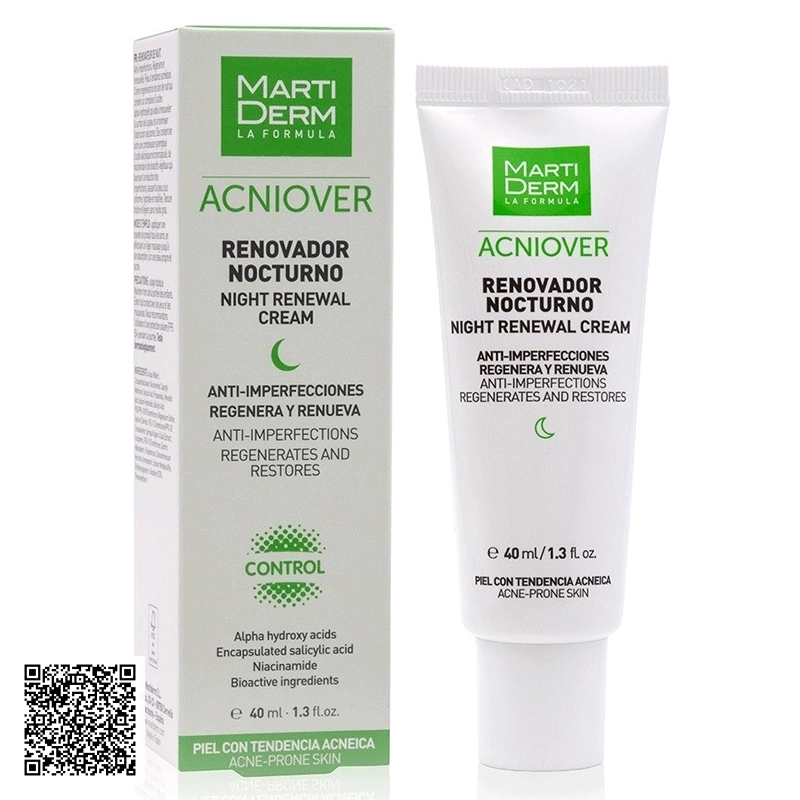 Kem Dưỡng Tái Tạo Ban Đêm Da Dầu Mụn MartiDerm Acniover Night Renewal Cream Tây Ban Nha 40ml