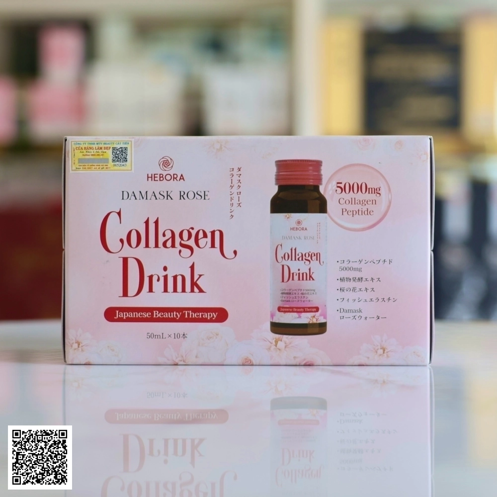 Nước Uống Hebora Damask Rose Collagen Drink Từ Nhật Bản Hộp 50ml x 10 Lọ