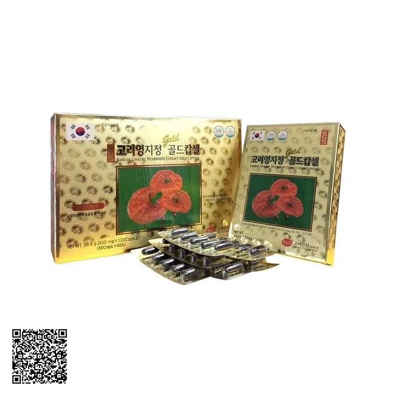 Viên Linh Chi KGS Korean Linhzhi Mushroom Extract Gold Capsule Hộp Giấy 120 Viên