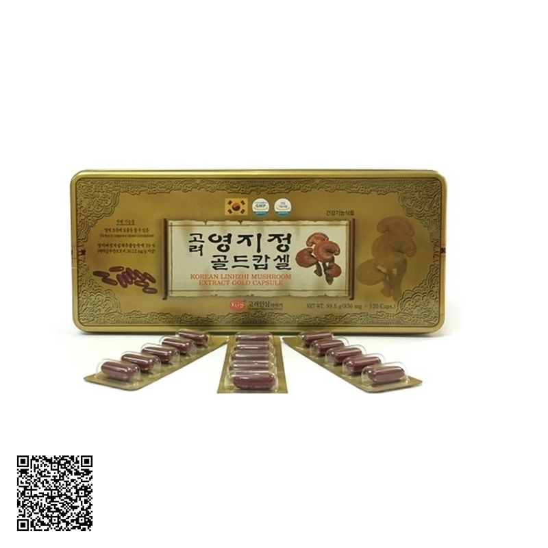 Viên Linh Chi KGS Korean Linhzhi Mushroom Extract Gold Capsule Hộp Thiếc 120 Viên