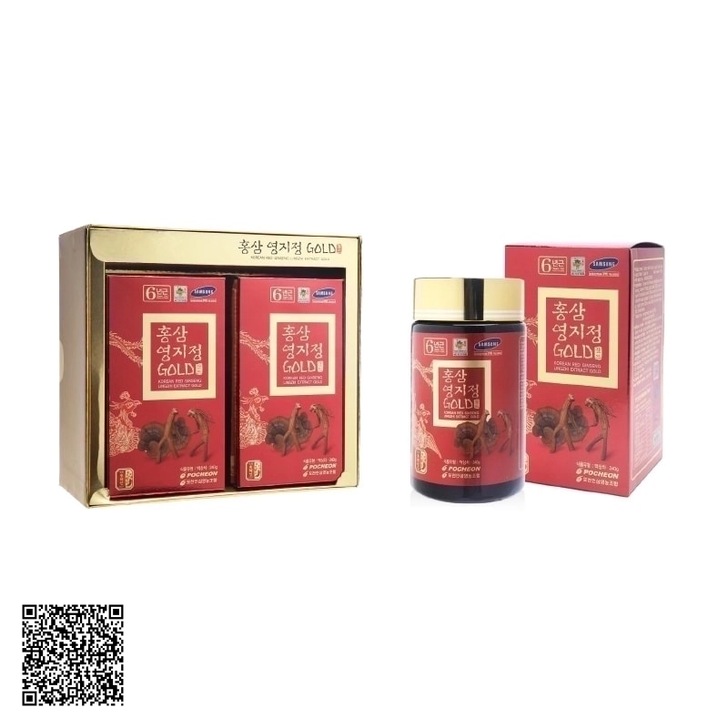 Cao Hồng Sâm Linh Chi Pocheon Korean Red Ginseng Lingzhi Extract Gold Của Hàn Quốc 2 Lọ/Hộp