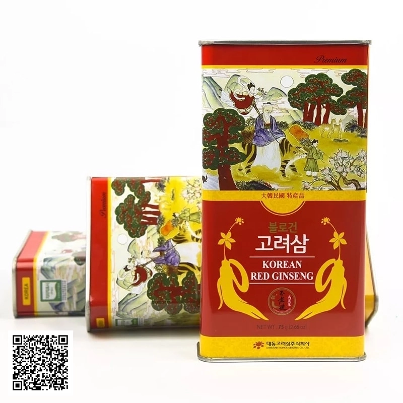 Hồng Sâm Củ Khô Daedong Korean Red Ginseng Hộp Thiếc Của Hàn Quốc 75g
