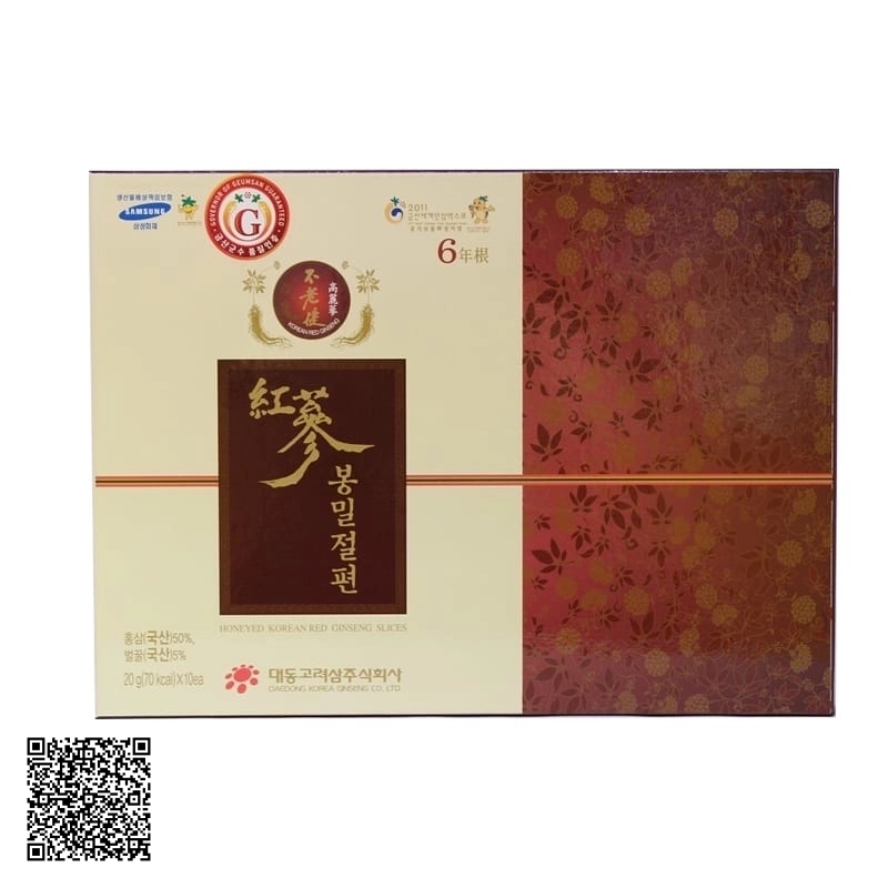 Hồng Sâm Lát Tẩm Mật Ong Daedong Honeyed Korean Red Ginseng Slice Của Hàn Quốc (10 gói x 20g)