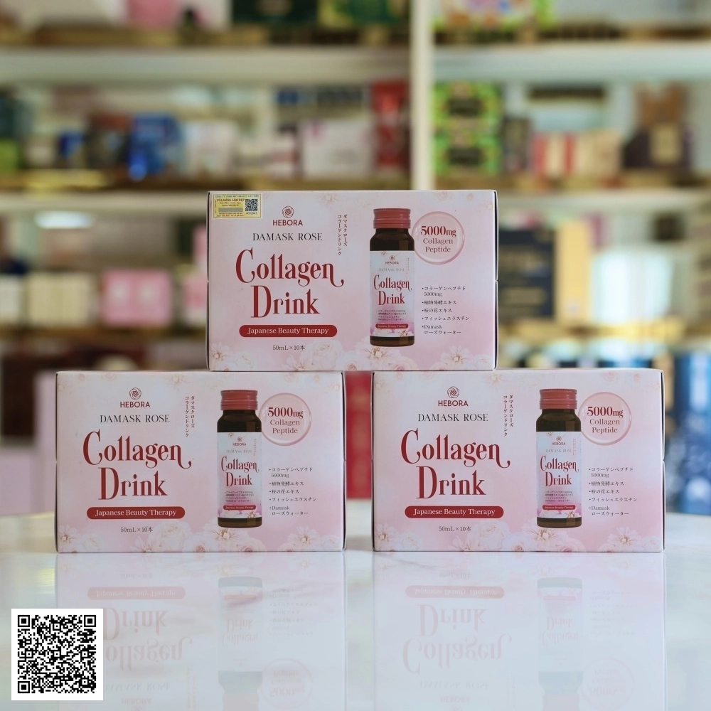 Nước Uống Hebora Damask Rose Collagen Drink Từ Nhật Bản 50ml x 10 Chai x 3 Hộp