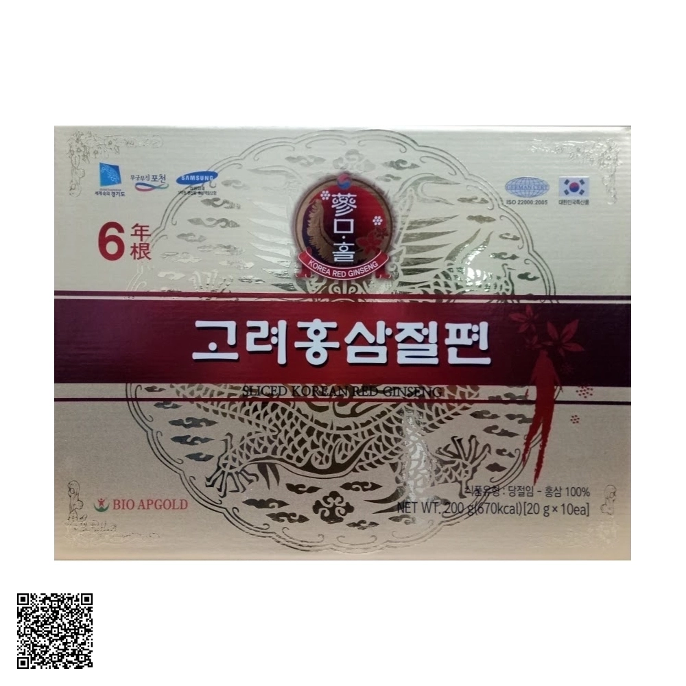 Hồng Sâm Thái Lát Tẩm Mật Ong Bio Apgold Sliced Korean Red Ginseng Từ Hàn Quốc 10 Gói