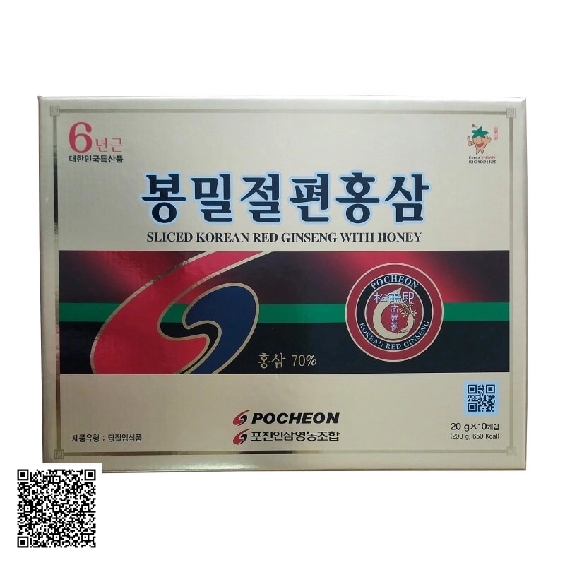 Hồng Sâm Lát Tẩm Mật Ong Pocheon Sliced Korean Red Ginseng With Honey Từ Hàn Quốc 10 Gói