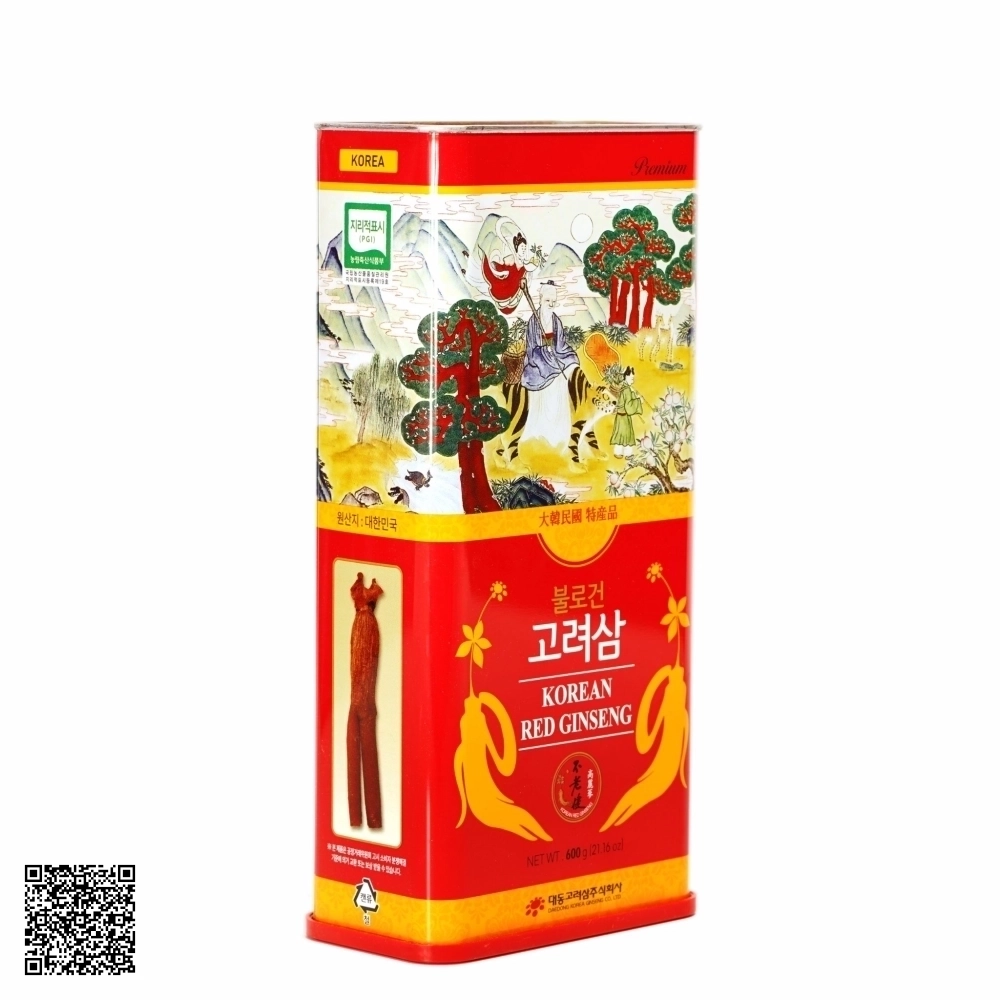 Hồng Sâm Củ Khô Daedong Korean Red Ginseng Hộp Thiếc Từ Hàn Quốc 600g (21-40 Củ)