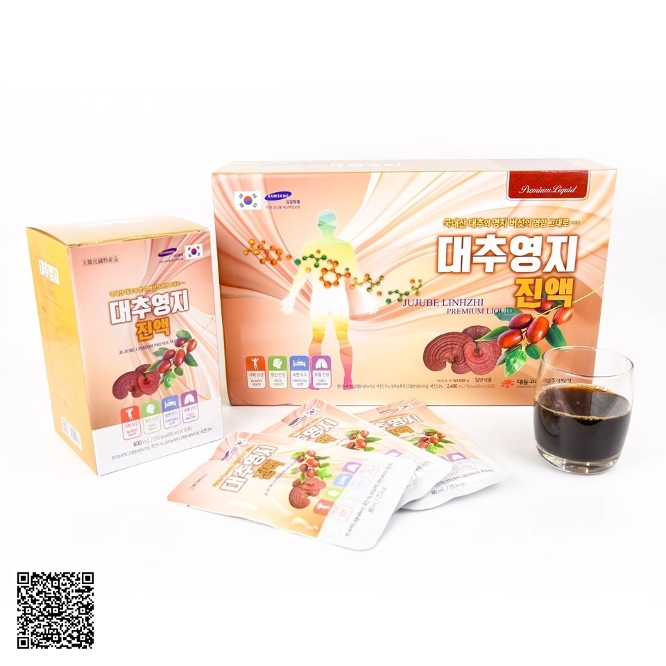 Nước Linh Chi Táo Đỏ Daedong Jujube Linhzhi Premium Liquid Từ Hàn Quốc 15 Gói
