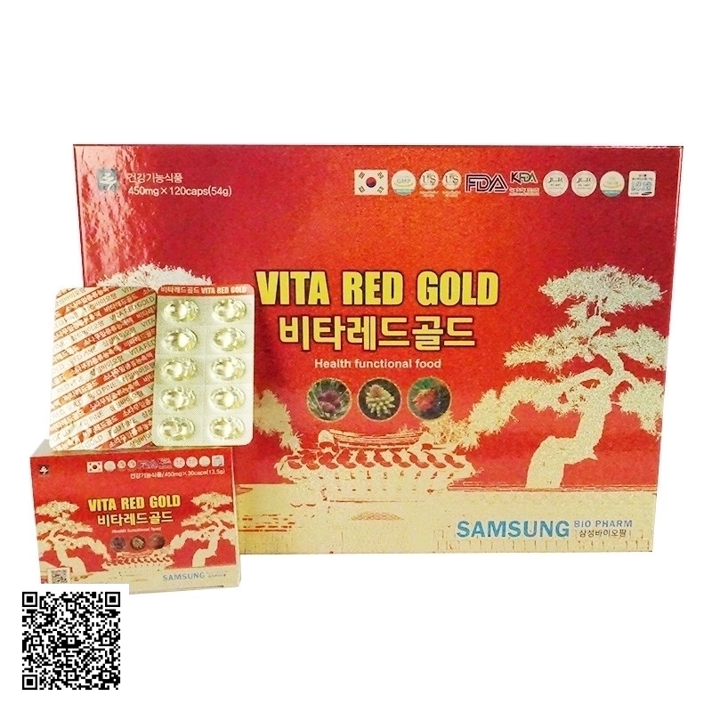 Viên Tinh Dầu Thông Đỏ Chính Phủ Samsung Bio Pharm Vita Red Gold Từ Hàn Quốc 120 Viên