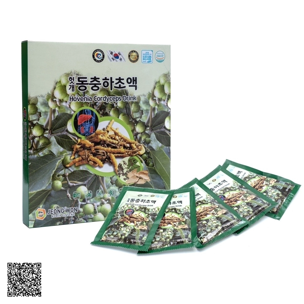 Nước Bổ Gan Đông Trùng Hạ Thảo Jeong Won Hovenia Cordyceps Drink Từ Hàn Quốc 30 Gói x 80ml