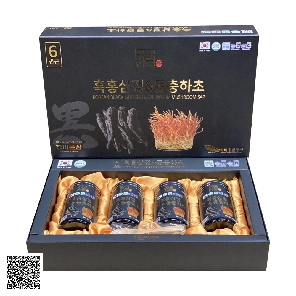 Cao Hắc Sâm Đông Trùng Hạ Thảo Chambarunsam Korean Black Ginseng Silkworm Mushroom Sap Từ Hàn Quốc 4 Lọ