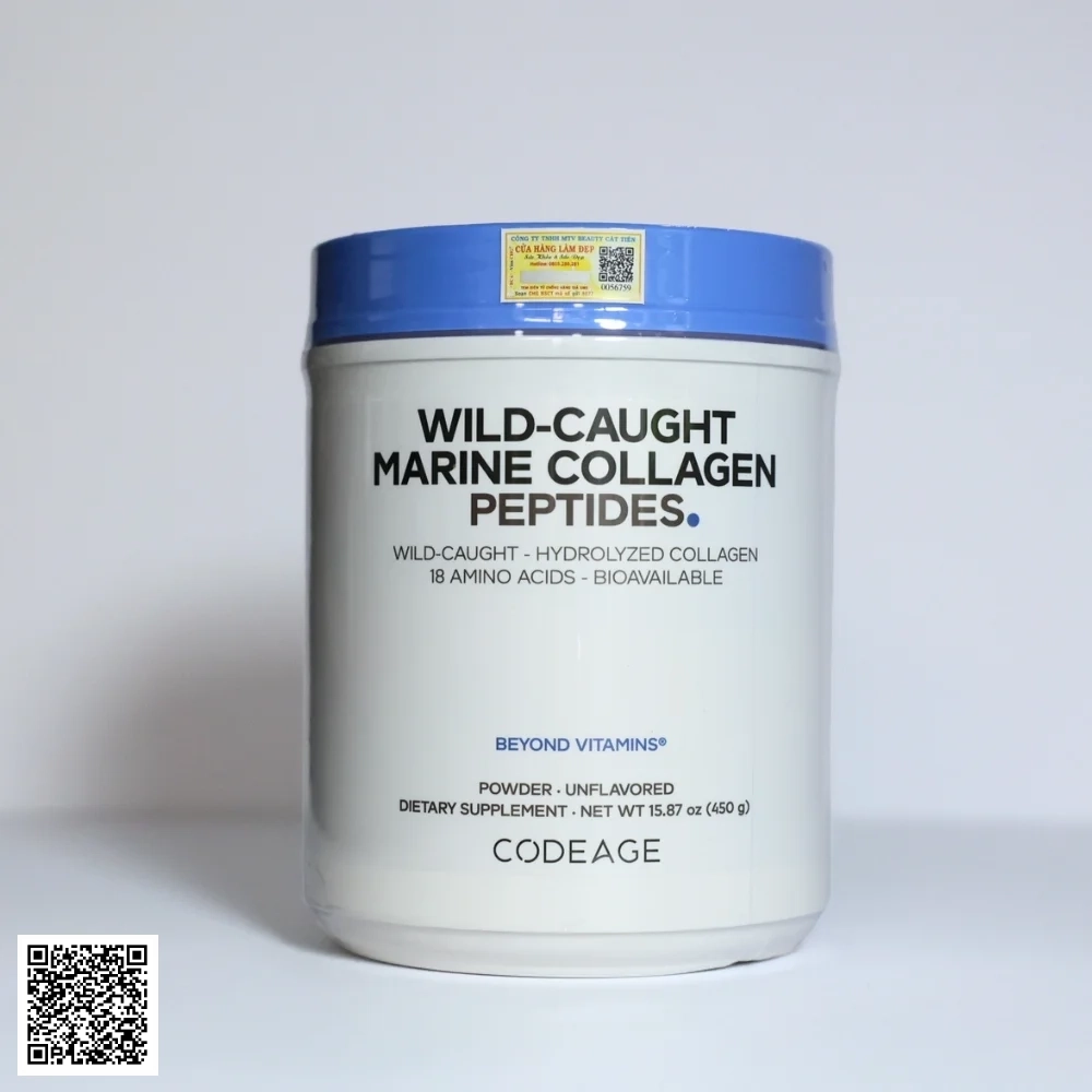 Codeage Wild Caught Marine Collagen Peptides 18 Amino Acids Bột Collagen Uống Đẹp Da Mỹ 450g