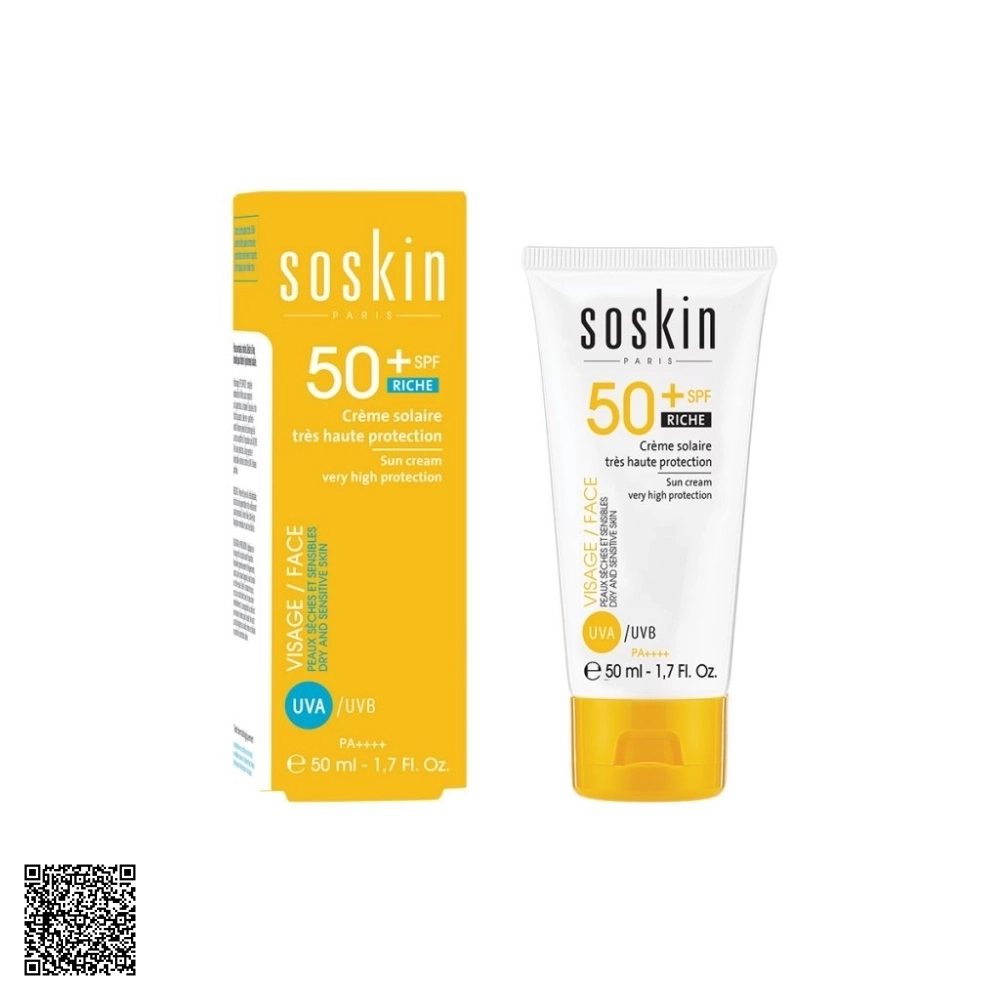 Kem Chống Nắng Soskin Visage/Face Sun Cream Very High Protection SPF50+/PA++++ (Riche) Từ Pháp 50ml