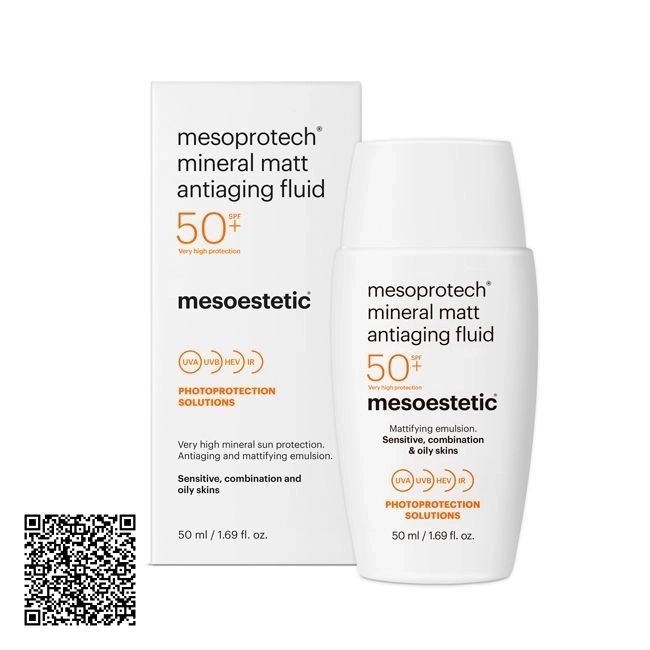 Kem Chống Nắng Cho Da Nhạy Cảm Mesoestetic Mesoprotech Mineral Matt Antiaging Fluid  SPF50+ Từ Tây Ban Nha 50ml