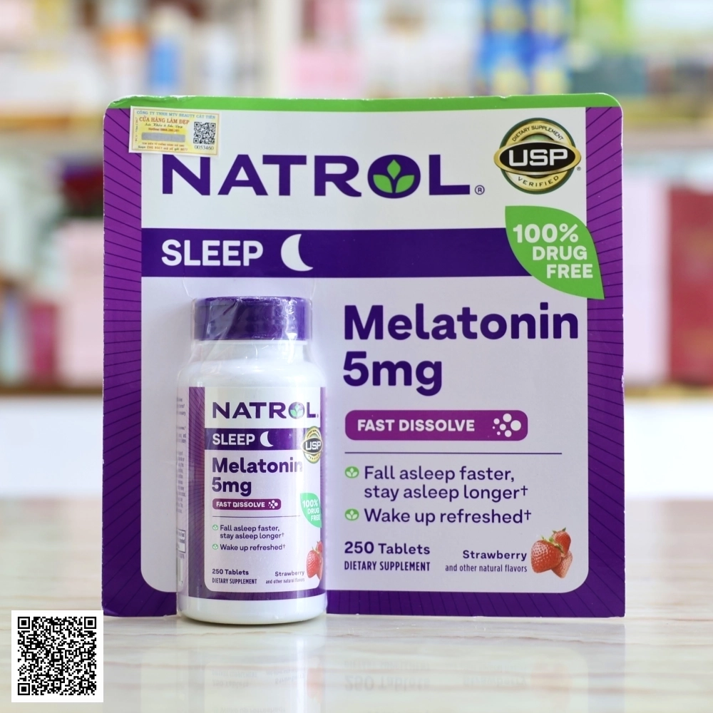 Viên Ngậm Giúp Ngủ Ngon Natrol Melatonin Sleep 5mg Vị Dâu Từ Mỹ 250 Viên