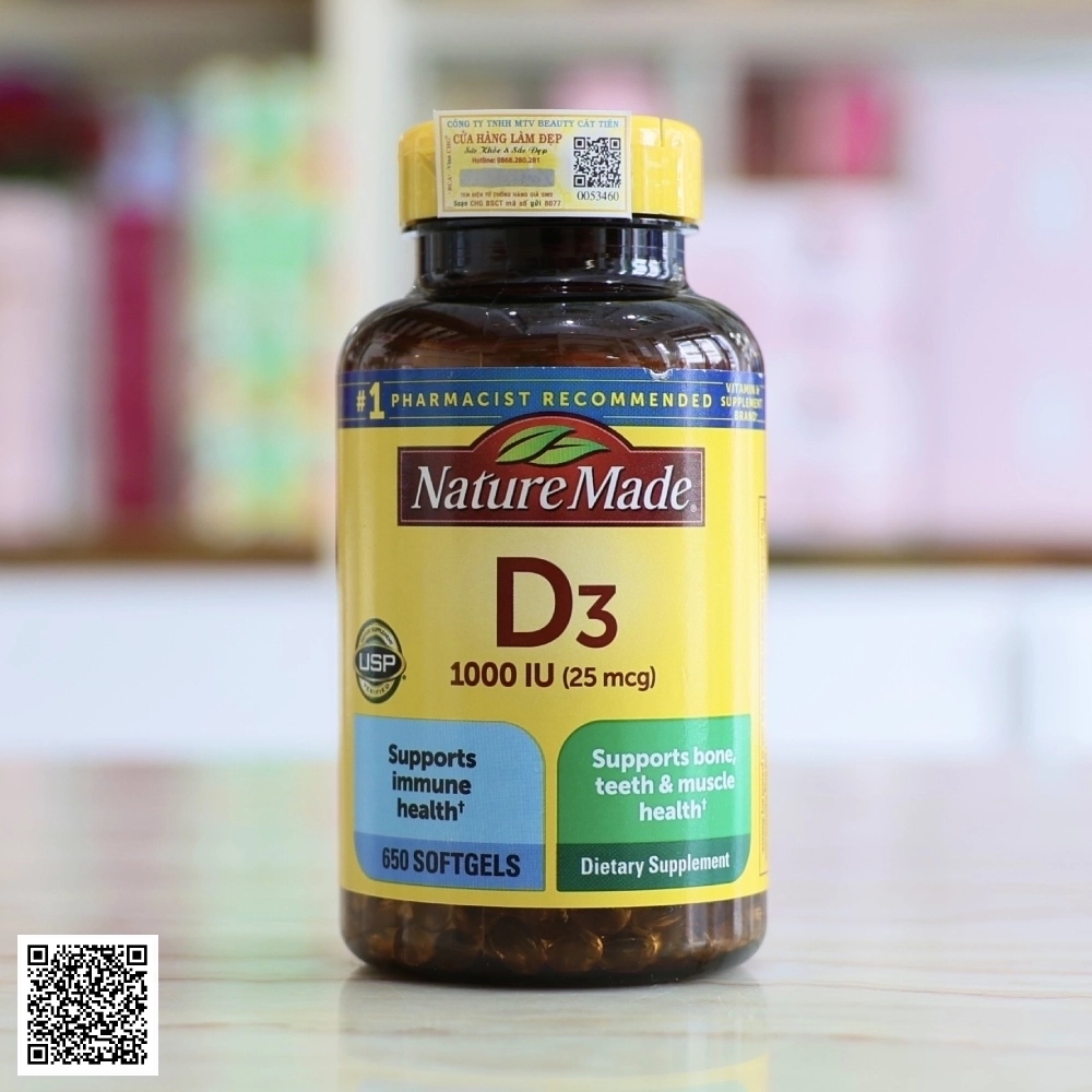 Viên Uống bổ sung Vitamin D3 Nature Made 1000 IU Từ Mỹ
