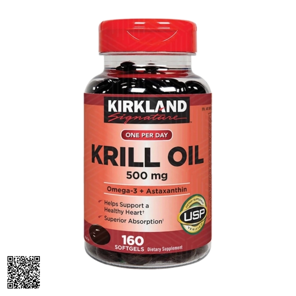 Viên Uống Dầu Nhuyễn Thể Kirkland Krill Oil 500mg Từ Mỹ 160 Viên