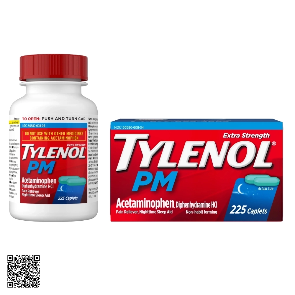 Viên Uống Giảm Đau Ban Đêm Tylenol PM Extra Strength Từ Mỹ 225 Viên