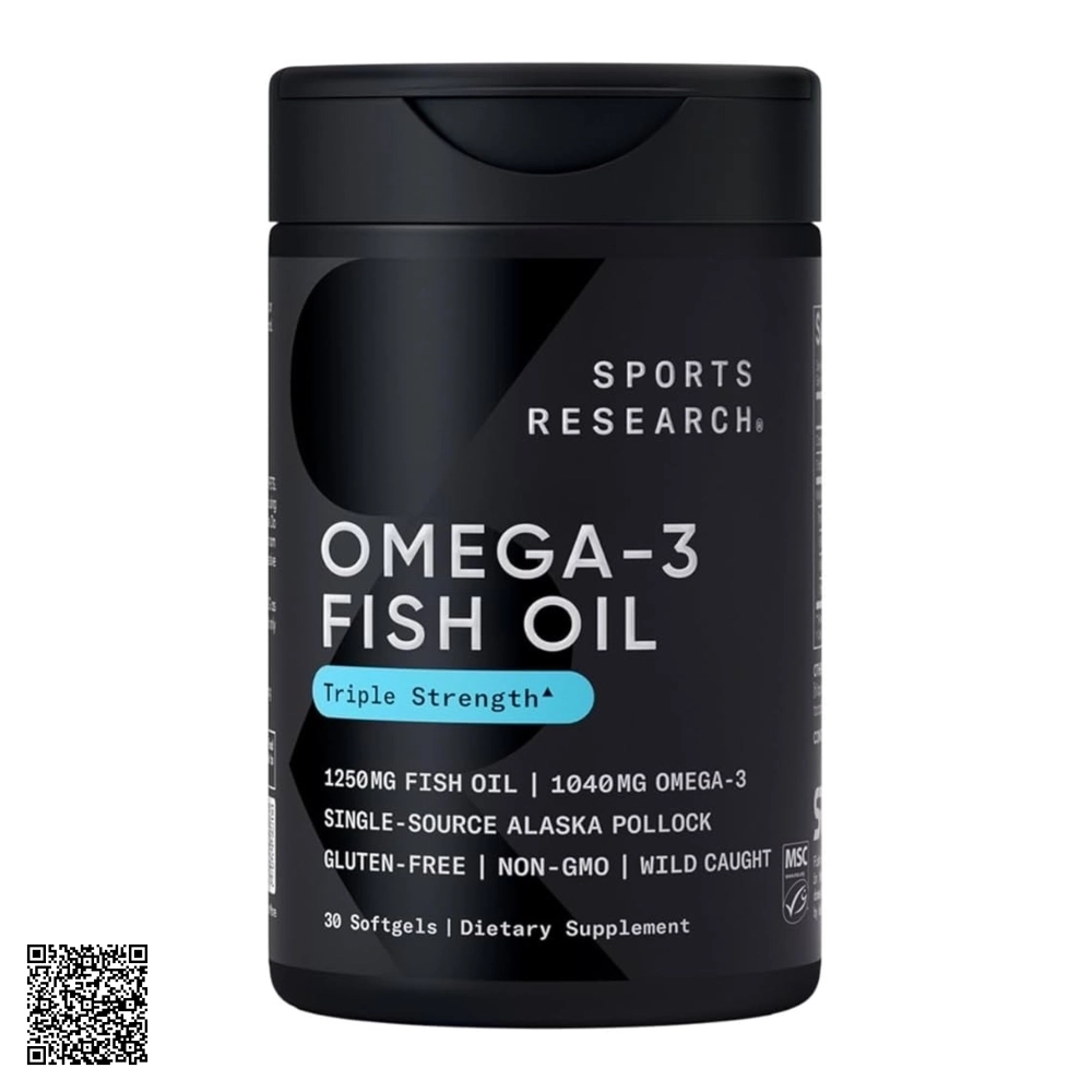 Viên Uống Dầu Cá Sports Research Triple Strength Omega-3 Fish Oil Từ Mỹ 150 Viên