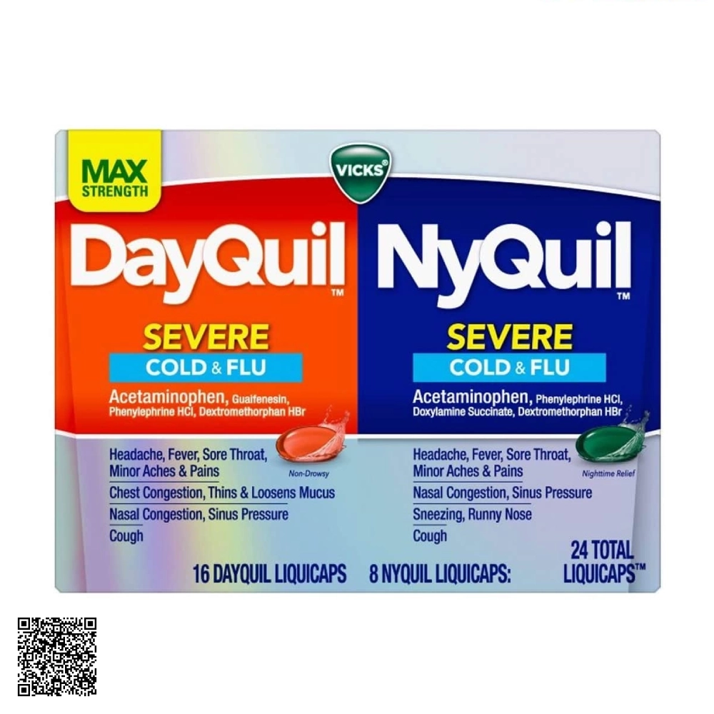 Viên uống giảm ho và cảm cúm Vicks DayQuil & NyQuil Severe Cold & Flu Từ Mỹ