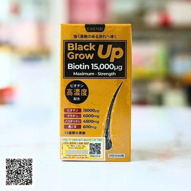 Viên Uống Mọc Tóc Eikenbi Black Grow Up Maximum Biotin 15,000ug Từ Nhật Bản