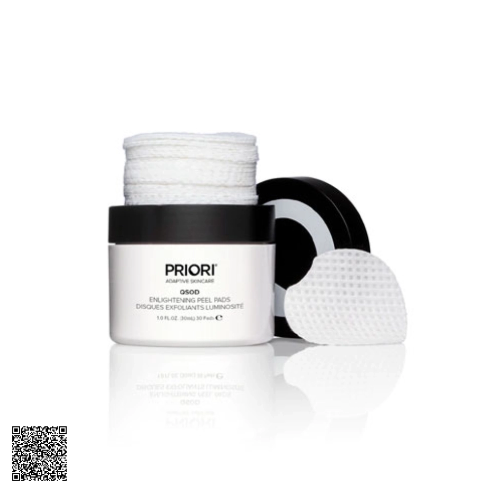 Bông Tẩy Da Chết Retinol Giúp Sáng, Mịn Và Thu Nhỏ Lỗ Chân Lông PRIORI Q+SOD Enlightening Peel Pads Từ Mỹ 30 Miếng