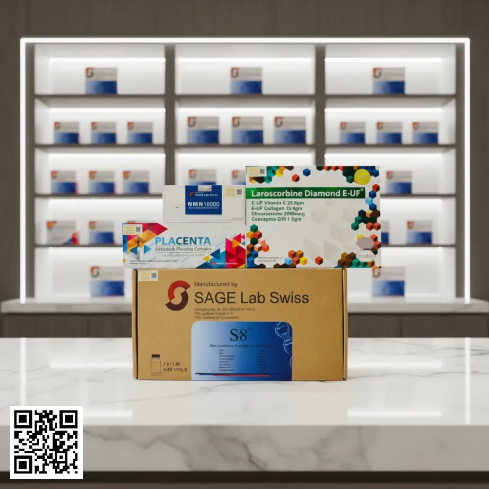 Truyền Trắng Da S8 SAGE Lab Swiss + Laroscorbine Diamond E-UF + Placenta Complex + SAGE Lab Swiss NAD NMN 18000 