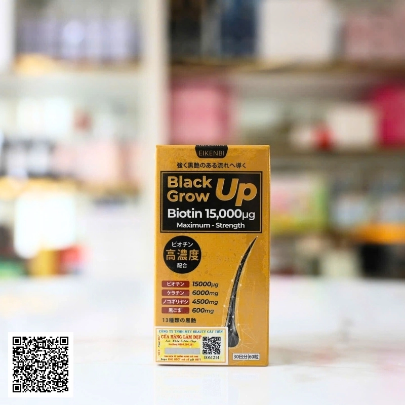 Viên Uống Black Grow Up Maximum Biotin Mọc Tóc & Đen Tóc Từ Nhật Bản Hộp 60 viên