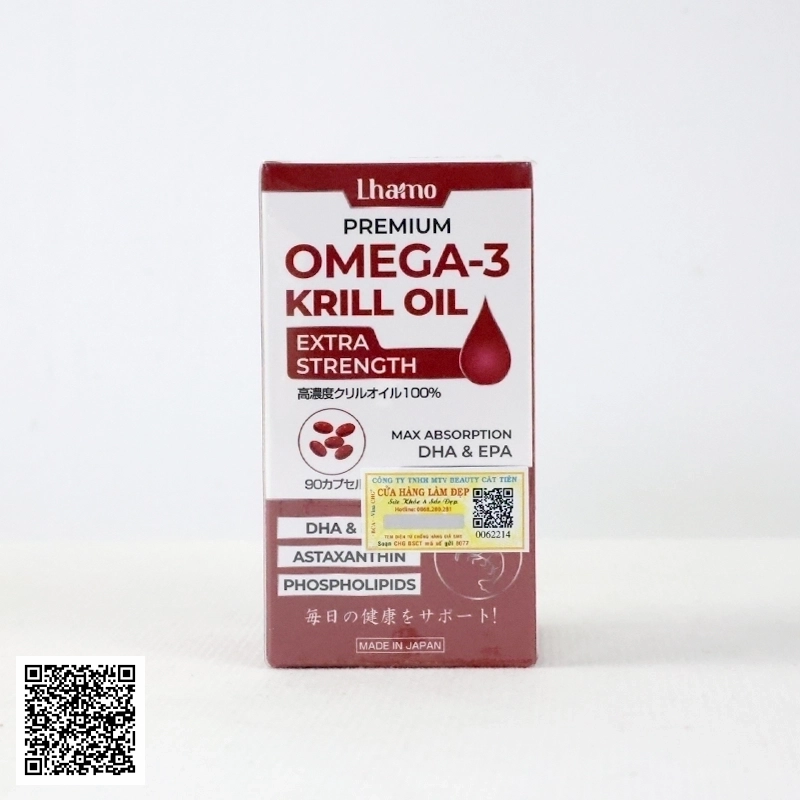 Viên Uống Dầu Nhuyễn Thể Lhamo Premium Omega-3 Krill Oil Nhật Bản Hộp 90 Viên