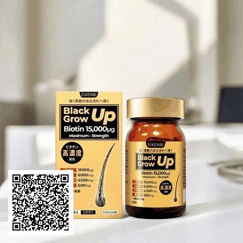 Viên Uống Mọc Tóc & Đen Tóc Black Grow Up Maximum Biotin 15,000µg Eikenbi từ Nhật Bản hộp 60 viên