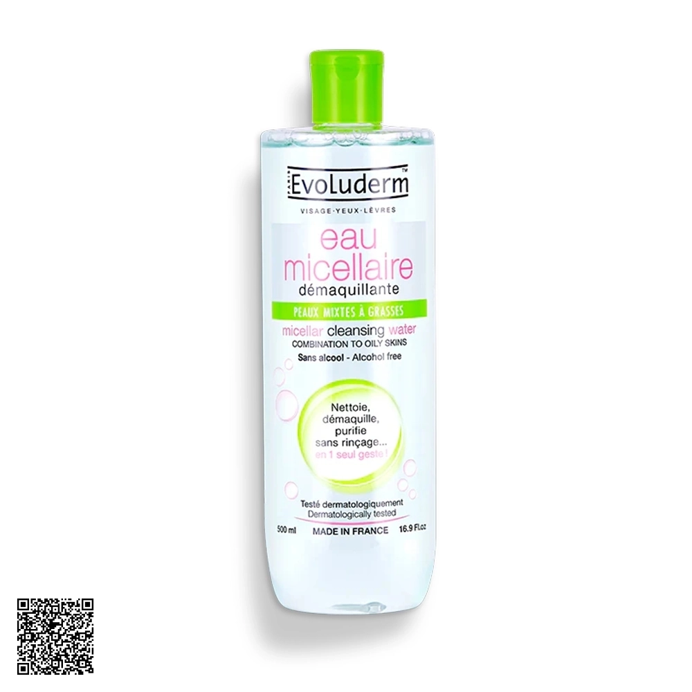 Nước Tẩy Trang Evoluderm Micellar Cleansing Water Cho Da Hỗn Hợp Và Dầu 500ml từ Pháp