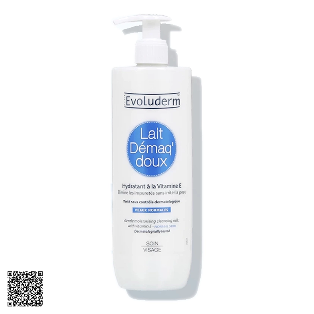 Evoluderm Lait Demaq Doux Sữa Tẩy Trang Và Rửa Mặt Bổ Sung Vitamin E Dưỡng Ẩm Cho Làn Da Mịn Màng Tươi Mát 500ml từ Pháp