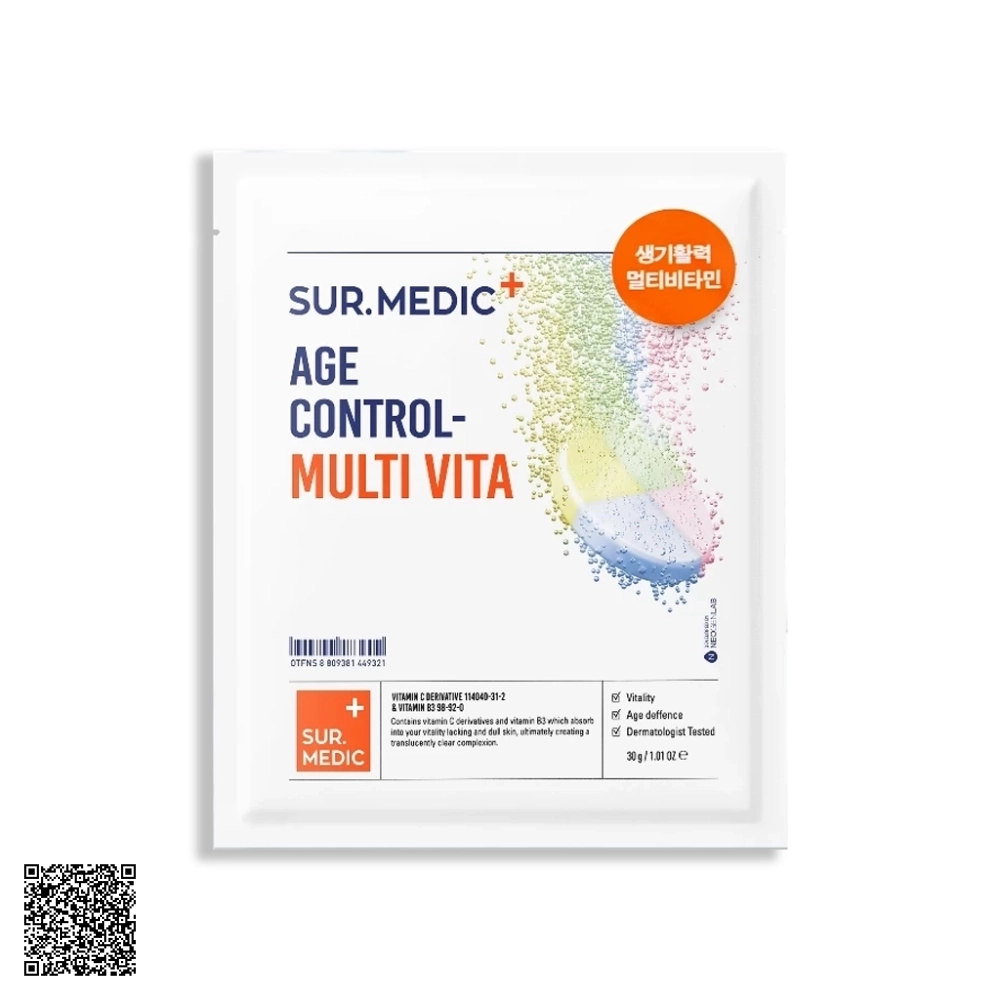 Mặt Nạ SUR.MEDIC Age Control Multi Vita Mask Hỗ Trợ Ngừa Lão Hóa Hỗ Trợ Cung Cấp Multi Vitamin 30g/miếng hộp 10 miếng từ Hàn Quốc