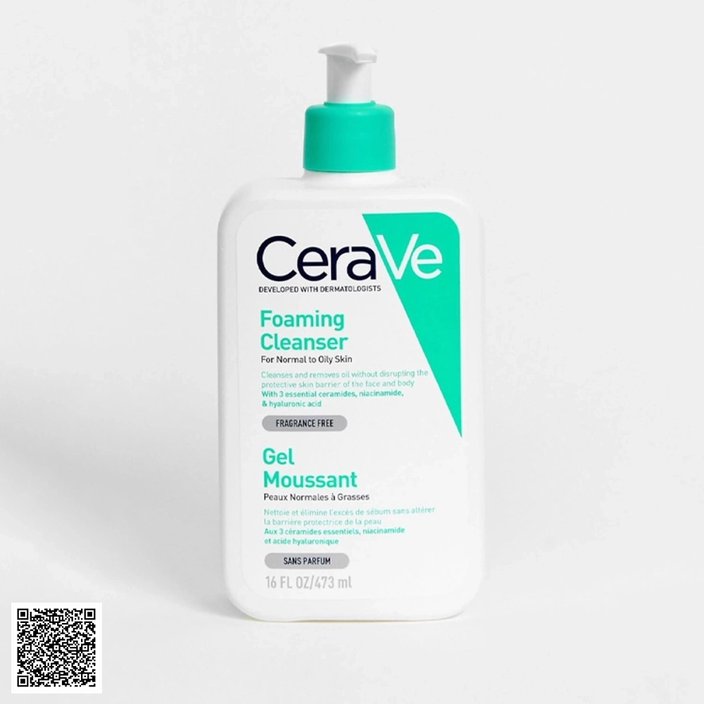 Sữa Rửa Mặt CeraVe Foaming Facial Cleanser Giúp Làm Sạch Sâu Và Dưỡng Ẩm Dịu Nhẹ Dành Cho Da Dầu 473ml Từ Hoa Kỳ
