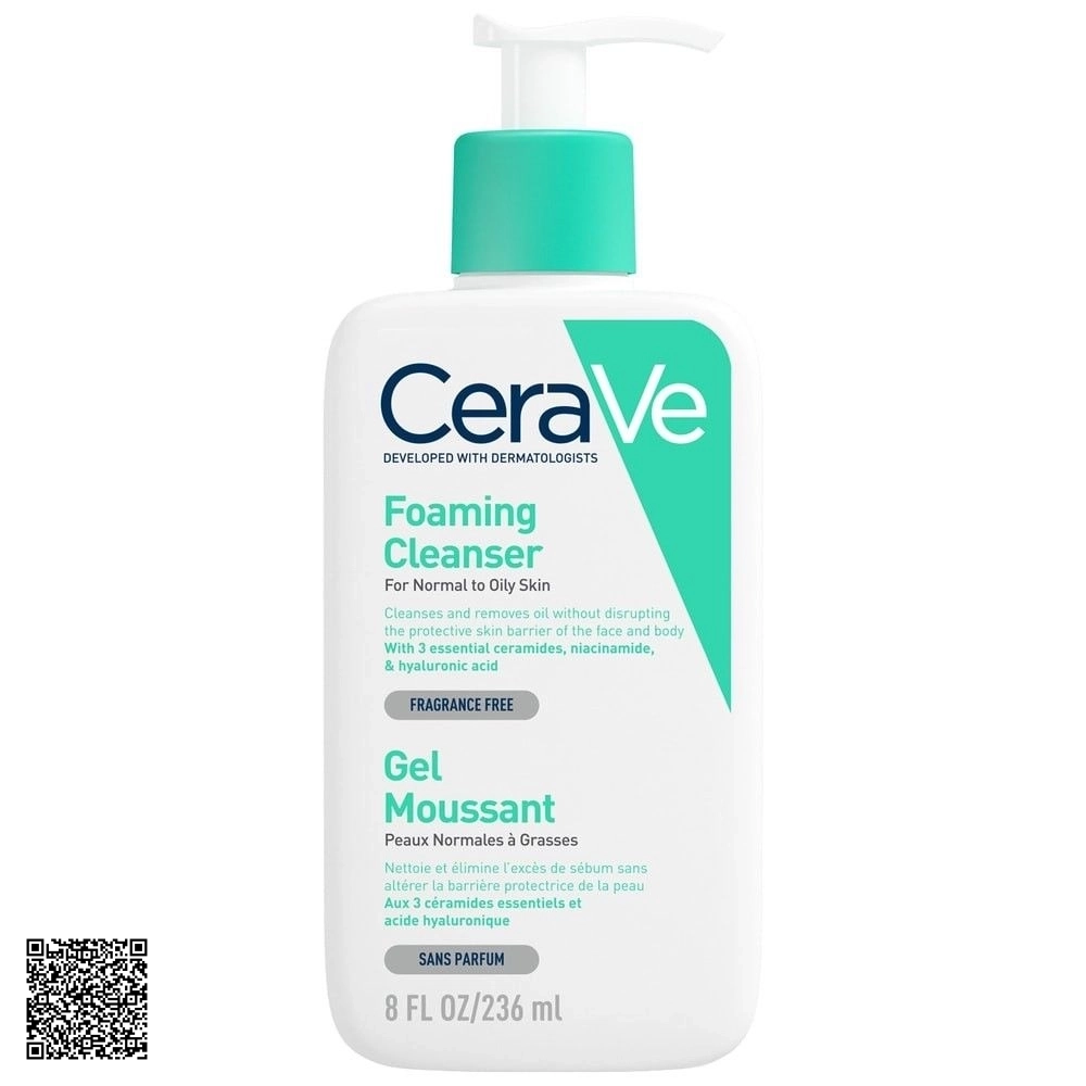 Sữa Rửa Mặt CeraVe Foaming Facial Cleanser Giúp Làm Sạch Sâu Và Dưỡng Ẩm Dịu Nhẹ Dành Cho Da Dầu 236ml Từ Hoa Kỳ