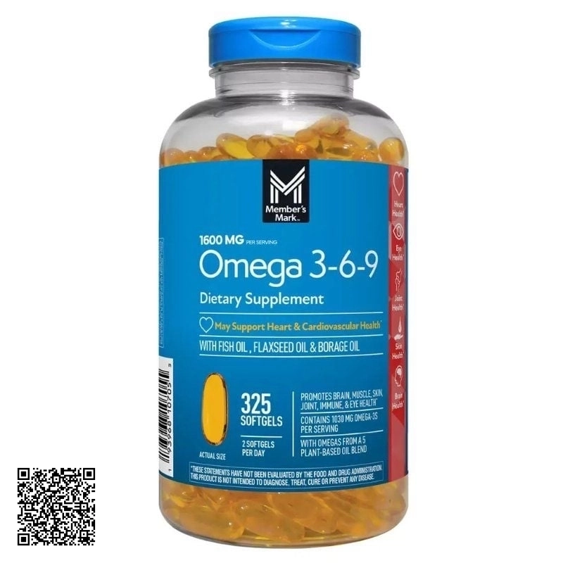 Viên Uống Dầu Cá Member’s Mark Omega 3-6-9 Heart Health Lọ 325 Viên Từ Hoa Kỳ