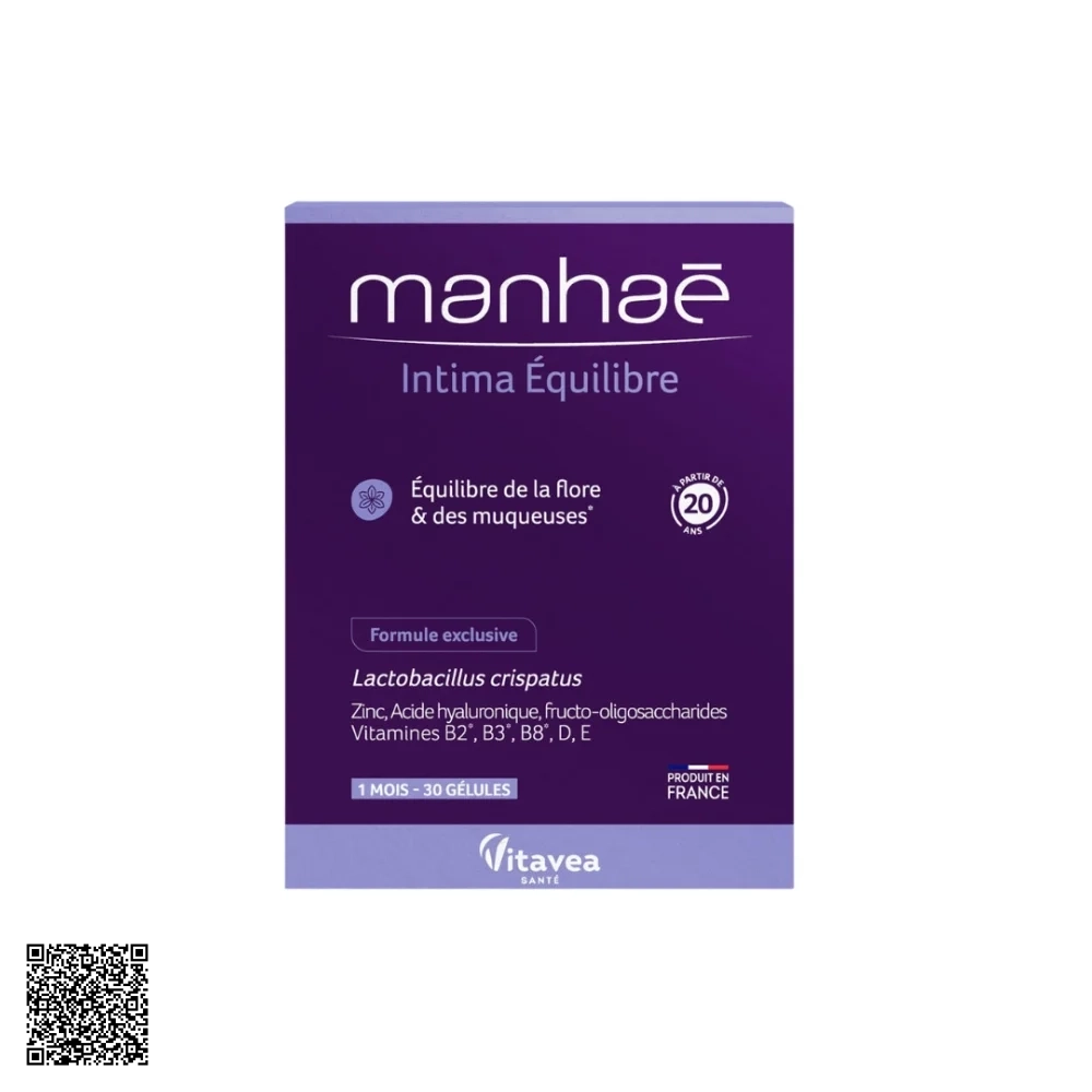 Viên uống Manhaé Intima Balance Hỗ Trợ Cân Bằng Hệ Vi Sinh & Chăm Sóc Niêm Mạc Vùng Kín Từ Pháp Hộp 30 Viên
