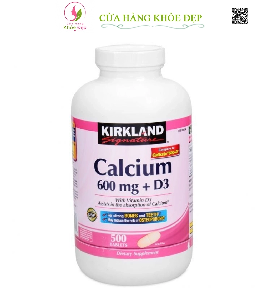Viên Uống Bổ Sung Canxi Kirkland Signature Calcium 600mg + D3 (500 Viên)